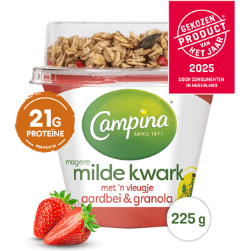 Campina Magere Milde Kwark 'n met Vleugje Aardbei & Granola 225 g