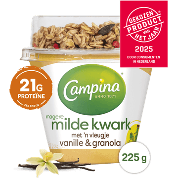 Campina Magere Milde Kwark met 'n Vleugje Vanille & Granola 225 g