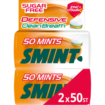 Smint Defensive Orangemint Suikervrij Duopack 2 x 50 stuks