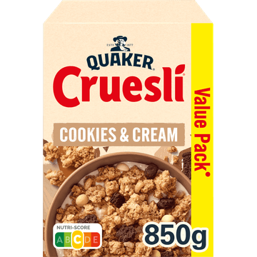 Quaker Cruesli Cookies & Cream Ontbijtgranen Voordeelverpakking 850 gr