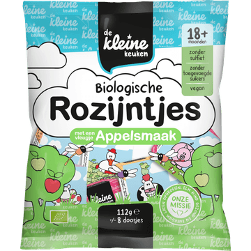 De Kleine Keuken Biologische Rozijntjes met een Vleugje Appelsmaak 18+ Maanden 112 g