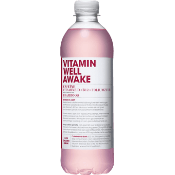 Vitamin Well Awake Cafeïne Vitamine D+B12+Foliumzuur met de Smaak van Framboos 500 ml