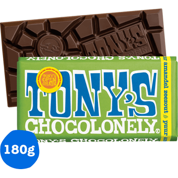 Tony's Chocolonely Amandel Zeezout Puur Chocolade reep 51% 180 g