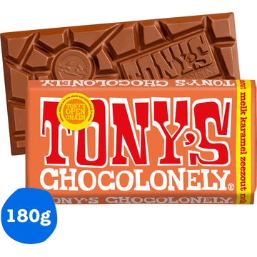 Tony's Chocolonely Zeezout Melk Karamel Chocolade Reep 180 g