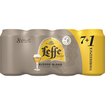 Leffe Blond Belgisch Abdijbier 7 + 1 Voordeelpack Blikken 8 x 33 cl