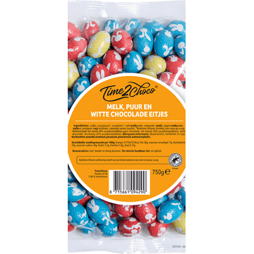 Time2Choco Melk, Puur en Witte Chocolade Eitjes 750 g