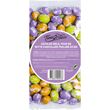 Time2Choco Gevulde Melk, Puur en Witte Chocolade Praliné Eitjes 750 g