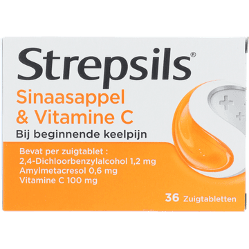 Strepsils Sinaasappel & Vitamine C zuigtabbletten bij keelpijn, 36 stuks