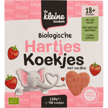 De Kleine Keuken Biologische Hartjes Koekjes met Aardbei 18+ Maanden 120 g