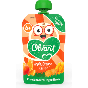 Olvarit 6+ Maanden Knijpfruit Appel Sinaasappel Wortel 100g