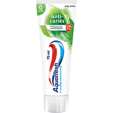 Aquafresh Anti Cariës Tandpasta voor gezonde tanden en een frisse adem 75ml, recyclebare plastic tube en dop