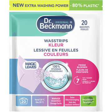 Dr. Beckmann Original Magic Leaves Wasmiddel Sheets Kleur 20 Wasbeurten 80 g