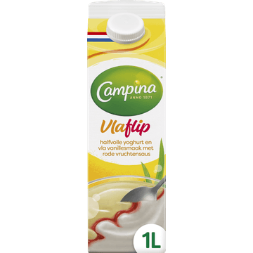 Campina Vlaflip Halfvolle Yoghurt en Vla Vanillesmaak met Rode Vruchtensaus 1 L