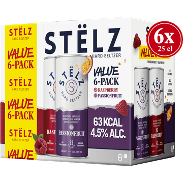 STËLZ - Hard Seltzer - Raspberry / Passionfruit Voordeelpack - 6 x 250ML