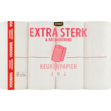 Jumbo Extra Sterk & Absorberend Keukenpapier Voordeelverpakking 3 Lagen 8 Rollen
