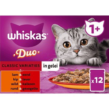Whiskas 1+ Kattenvoer - Duo Classic Variaties in Gelei - Maaltijdzakjes 12x85g