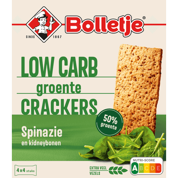 Bolletje Low Carb Groente Crackers Spinazie en Kidneybonen 4 x 4 Stuks 200 g