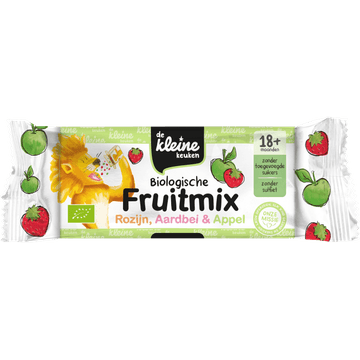 De Kleine Keuken Biologische Fruitmix Rozijn, Aardbei & Appel 18+ Maanden 6 Stuks 84 g