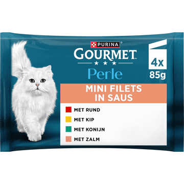 Gourmet Perle Mini Filets In Saus, Volledig Nat Diervoeder Voor Volwassen Katten, Met Kip, Met Rund, Met Konijn, Met Zalm, 85g Maaltijdzakje