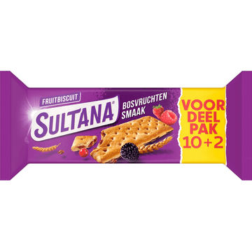 Sultana FruitBiscuit Bosvruchten Smaak Voordeelpak Promo Pack 10 + 2 Stuks 523 g