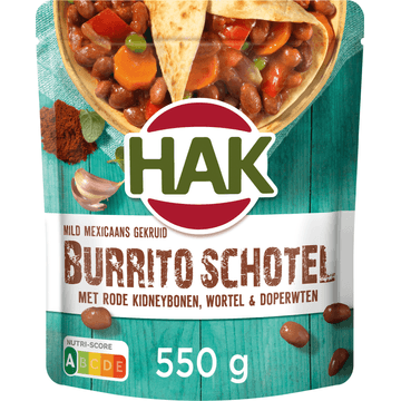 HAK mild Mexicaans gekruid Burrito schotel met kidneybonen, wortel & doperwten 550g