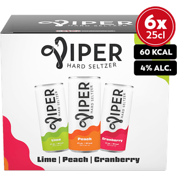 Viper Hard Seltzer Peach, Cranberry, Lime Mixpack 6x250ML