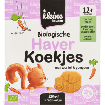 De Kleine Keuken Biologische Haverkoekjes met Wortel en Pompoen 12+ Maanden 40 Stuks 120 g