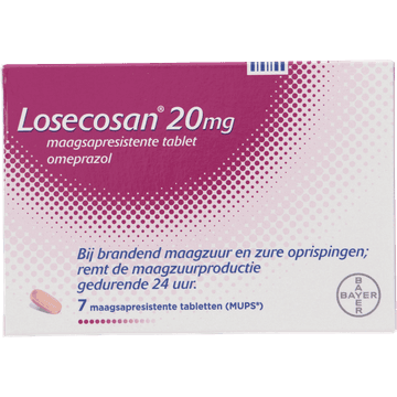 Losecosan maagsapresistente tabletten bij brandend maagzuur 20mg, 7 stuks
