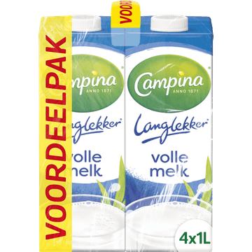 Campina Langlekker volle melk voordeel 4 x 1 L