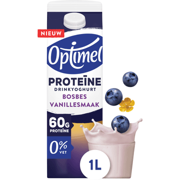 Optimel Proteïne Drinkyoghurt Bosbes Vanillesmaak 0% Vet 1L