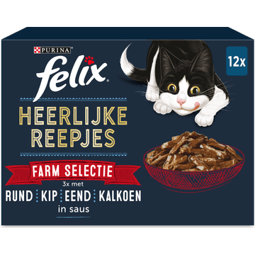 FELIX® Heerlijke Reepjes Farm Selectie Kattenvoer 12x80g