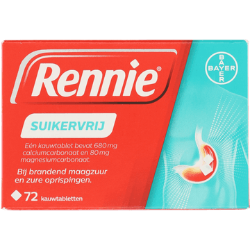 Rennie Suikervrij Kauwtablet bij brandend maagzuur, 72 stuks