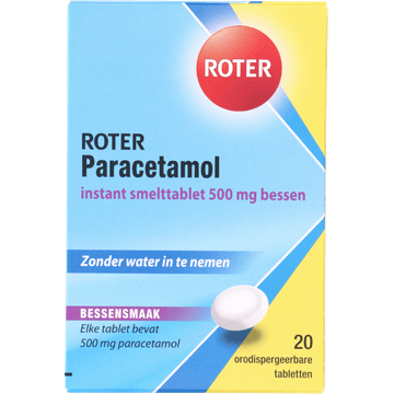 Roter Paracetamol 500 mg Instant smelttablet bessensmaak, 20 stuks