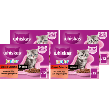Whiskas Kattenvoer Junior - Classic selectie in saus - 4 x 12 maaltijdzakjes