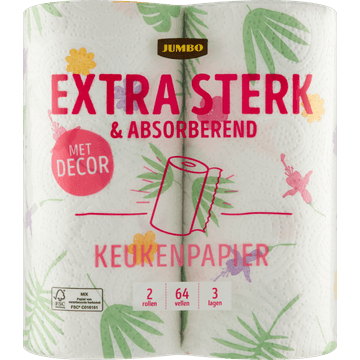 Jumbo Extra Sterk & Absorberend Keukenpapier met Decor 3-Laags 2 Rollen