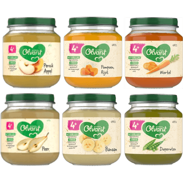 Olvarit 4+ Maanden Maaltijdpotjes en Fruitpotjes 6 x 125g