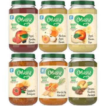 Olvarit 8+ Maanden Maaltijdpotjes en Fruitpotjes 6 x 200g