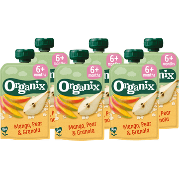 6 x Organix Knijpfruit Mango, peer & granola 6mnd