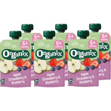 6 x Organix Knijpfruit Appel, Aardbei & Bosbes 6+m