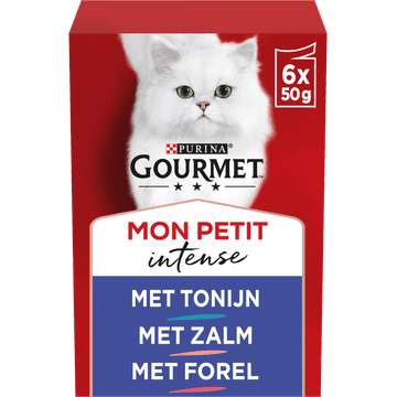 Gourmet Mon Petit Intense Fijne stukjes met Tonijn, Zalm & Forel 6x50g