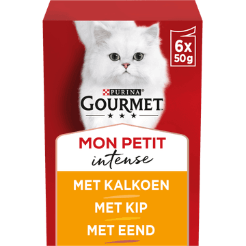 PURINA® Gourmet® Mon Petit Intense Fijne stukjes met Kalkoen, met Kip, met Eend 6x50g natvoer