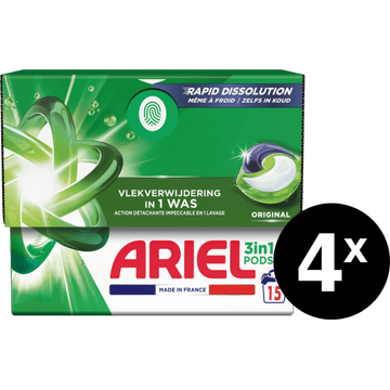 Ariel 3in1 PODS Original, Wasmiddel Capsules 4 x 15