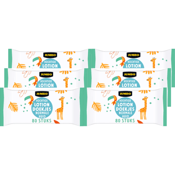 Jumbo Vochtige Lotion Doekjes Normale Huid - 6 x 80 Stuks