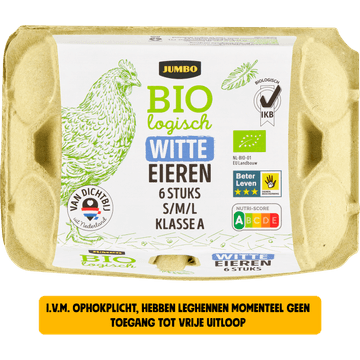 Jumbo Biologisch Witte Eieren 6 Stuks