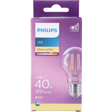 Philips LED Lamp Transparant - 40 W - E27 - warmwit licht