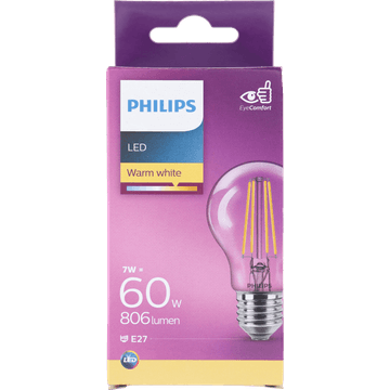 Philips LED Lamp Transparant - 60 W - E27 - warmwit licht