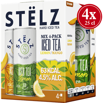 Stelz Hard Iced Tea Lemon & Mango 4x250ML